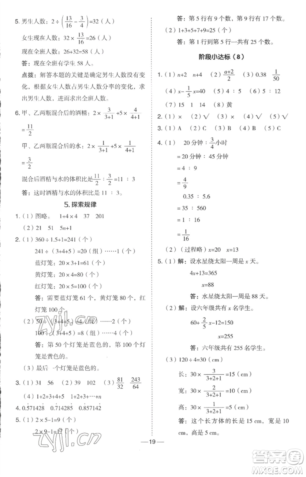 吉林教育出版社2023綜合應(yīng)用創(chuàng)新題典中點(diǎn)六年級數(shù)學(xué)下冊冀教版參考答案