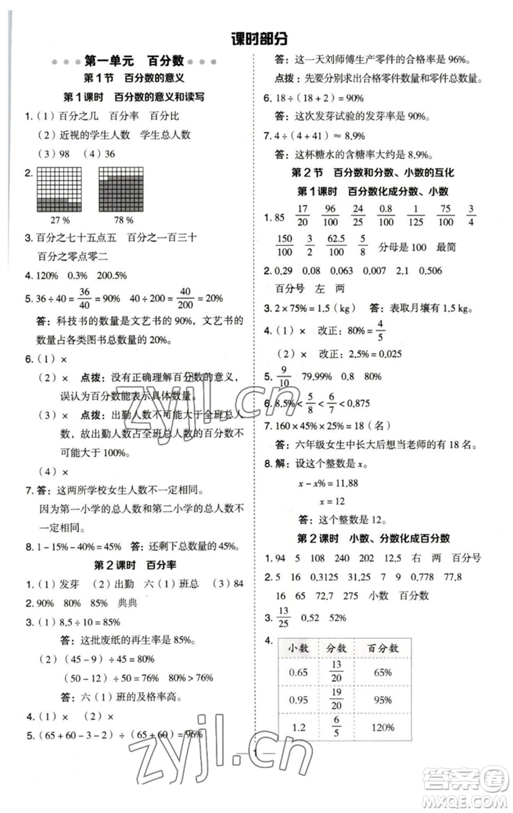 陜西人民教育出版社2023綜合應(yīng)用創(chuàng)新題典中點(diǎn)六年級(jí)數(shù)學(xué)下冊(cè)西師大版參考答案