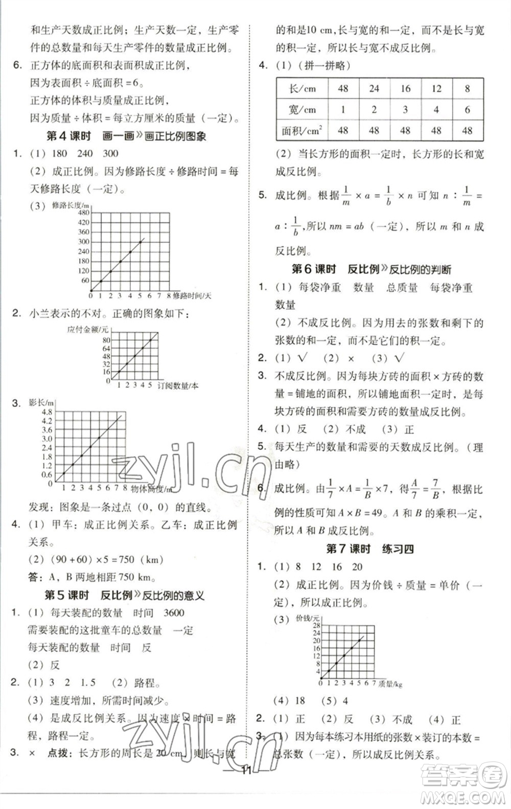 陜西人民教育出版社2023綜合應(yīng)用創(chuàng)新題典中點(diǎn)六年級(jí)數(shù)學(xué)下冊(cè)北師大版參考答案