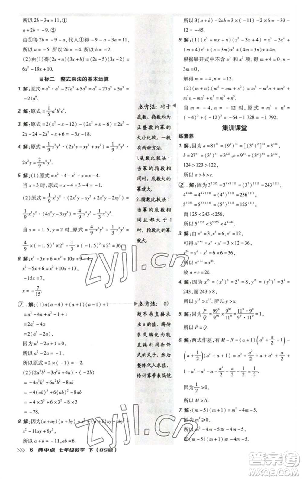 陜西人民教育出版社2023綜合應用創(chuàng)新題典中點七年級數(shù)學下冊北師大版參考答案