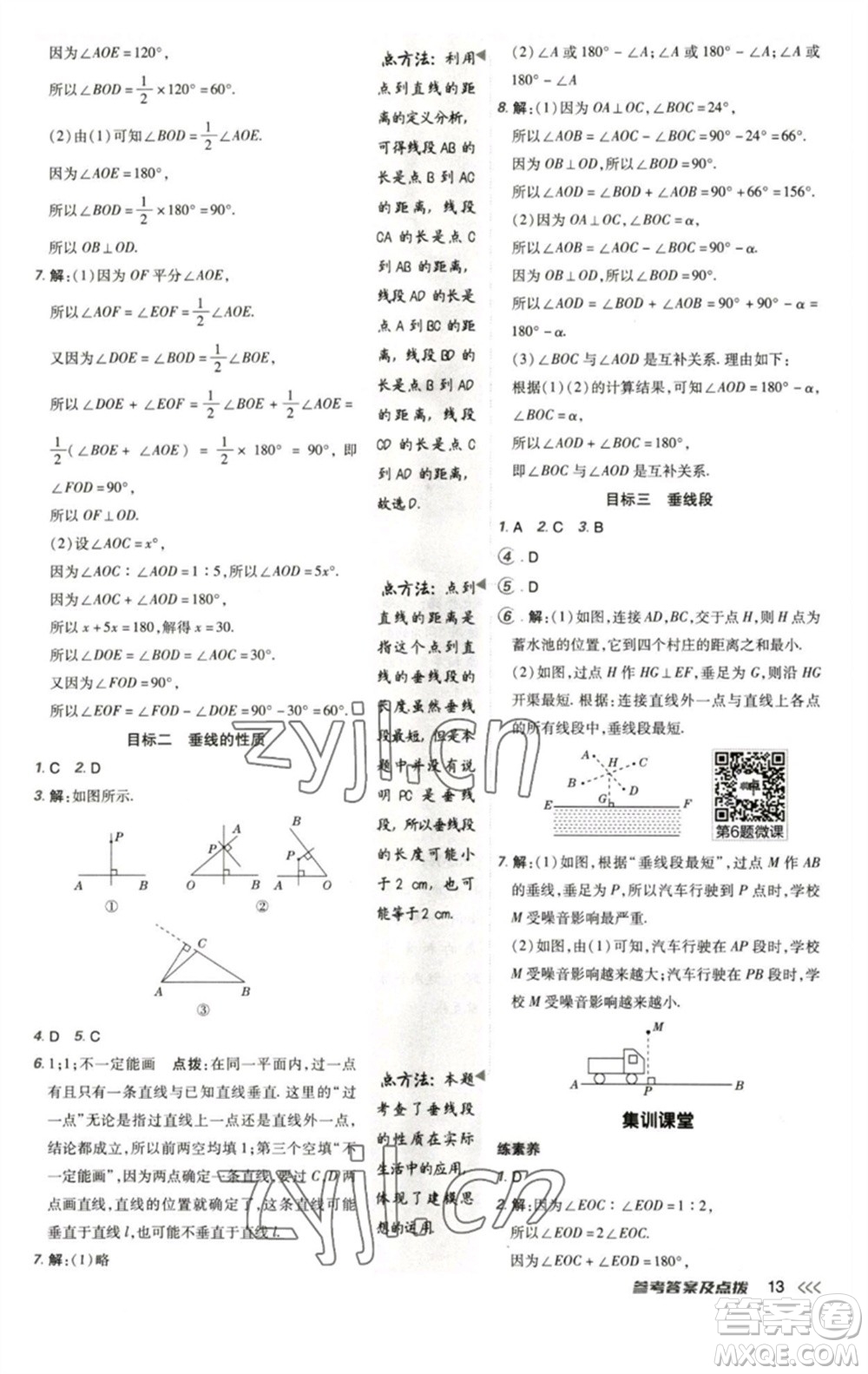 陜西人民教育出版社2023綜合應用創(chuàng)新題典中點七年級數(shù)學下冊北師大版參考答案