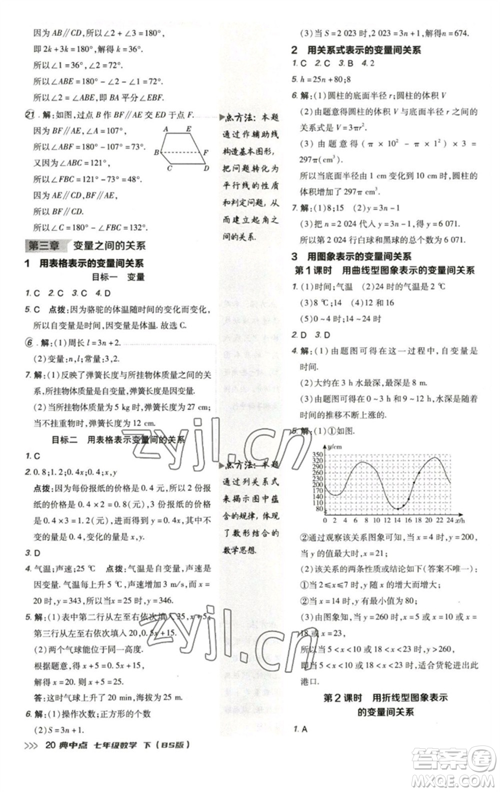 陜西人民教育出版社2023綜合應用創(chuàng)新題典中點七年級數(shù)學下冊北師大版參考答案
