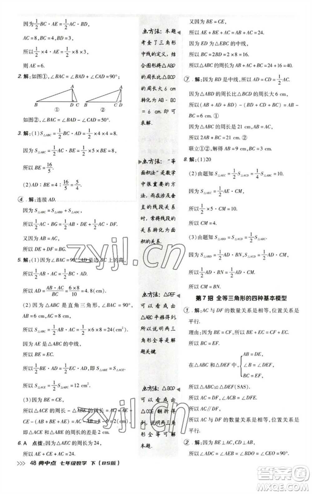 陜西人民教育出版社2023綜合應用創(chuàng)新題典中點七年級數(shù)學下冊北師大版參考答案