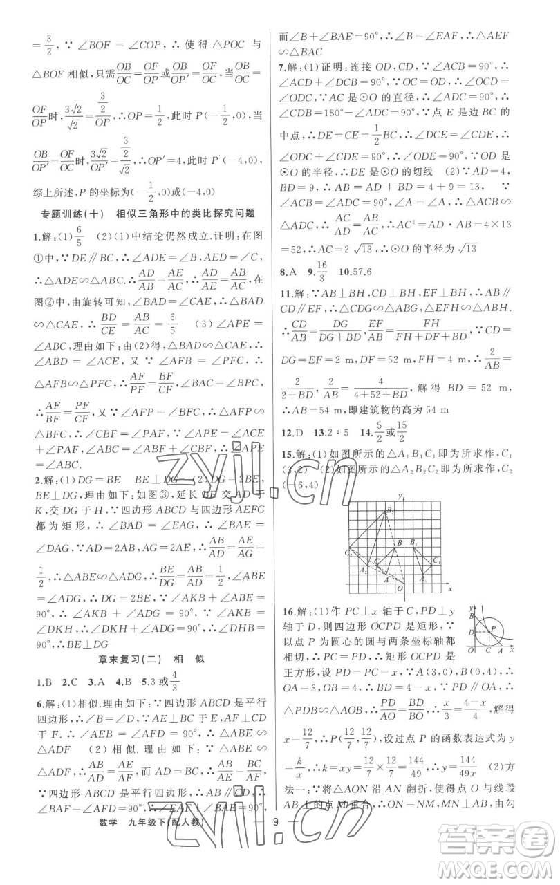 新疆青少年出版社2023四清導(dǎo)航九年級(jí)下冊(cè)數(shù)學(xué)人教版參考答案