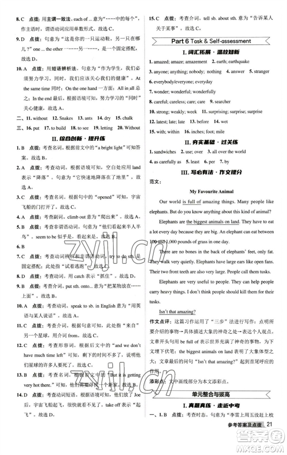陜西人民教育出版社2023綜合應(yīng)用創(chuàng)新題典中點七年級英語下冊譯林版參考答案