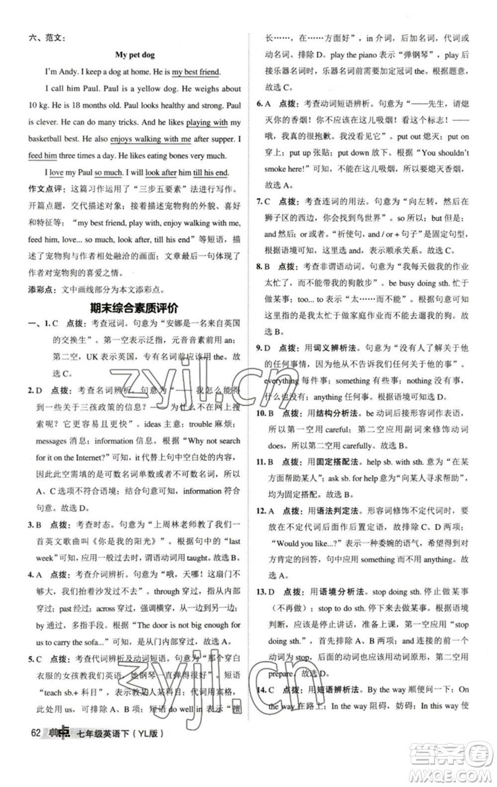 陜西人民教育出版社2023綜合應(yīng)用創(chuàng)新題典中點七年級英語下冊譯林版參考答案