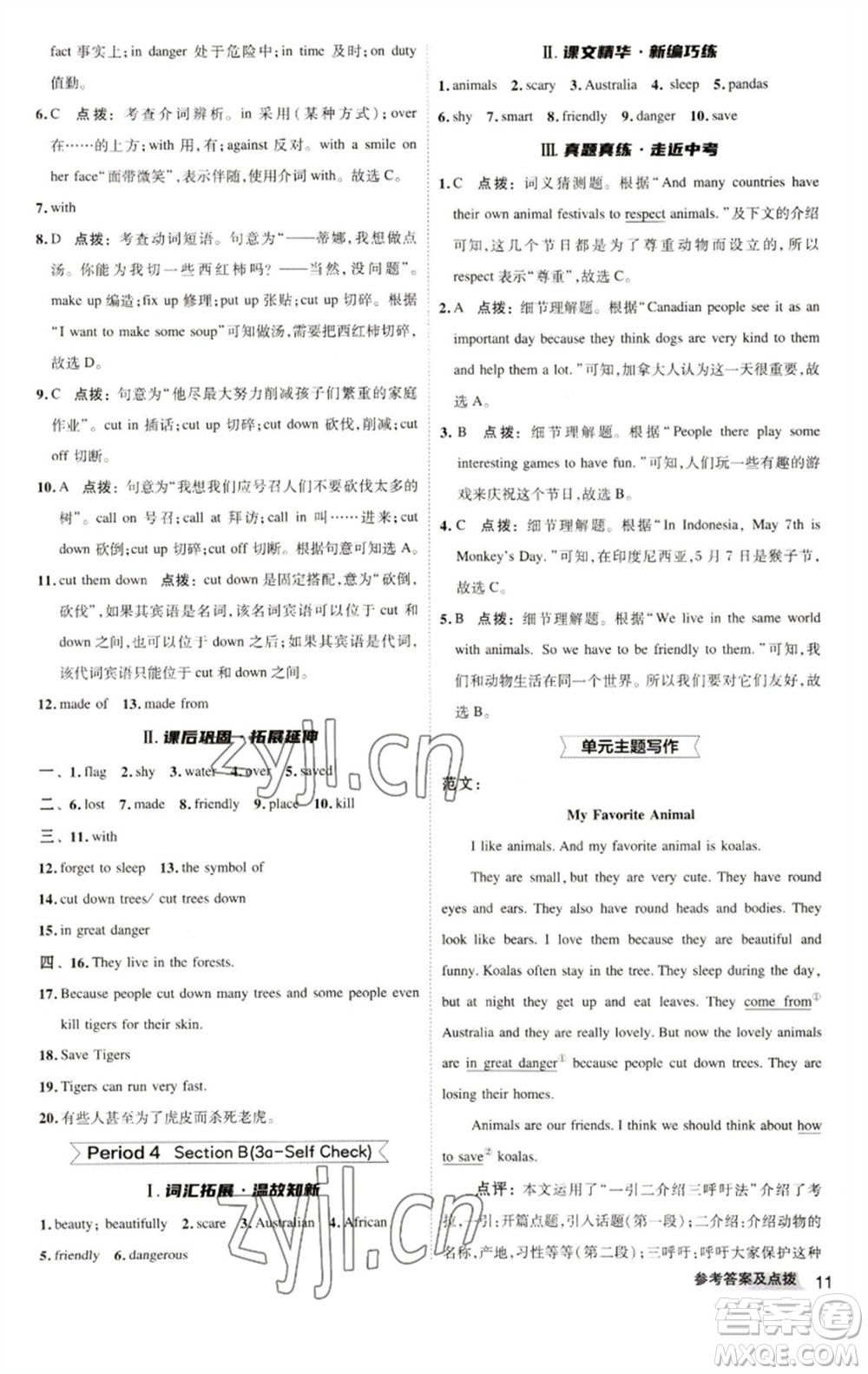 陜西人民教育出版社2023綜合應(yīng)用創(chuàng)新題典中點七年級英語下冊人教版參考答案