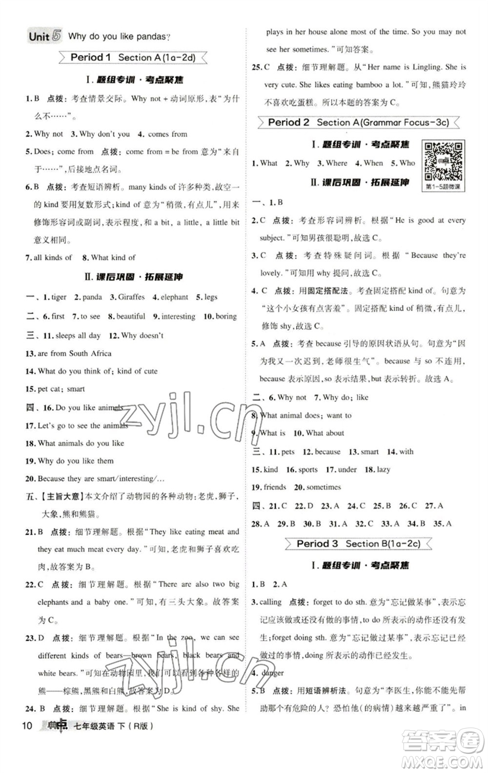 陜西人民教育出版社2023綜合應(yīng)用創(chuàng)新題典中點七年級英語下冊人教版參考答案