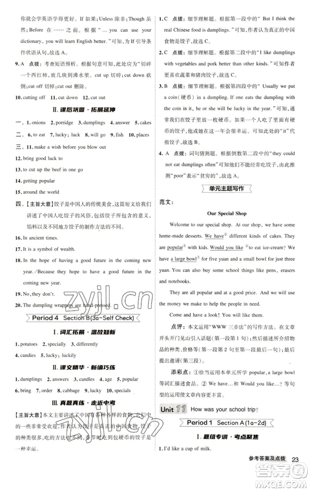 陜西人民教育出版社2023綜合應(yīng)用創(chuàng)新題典中點七年級英語下冊人教版參考答案