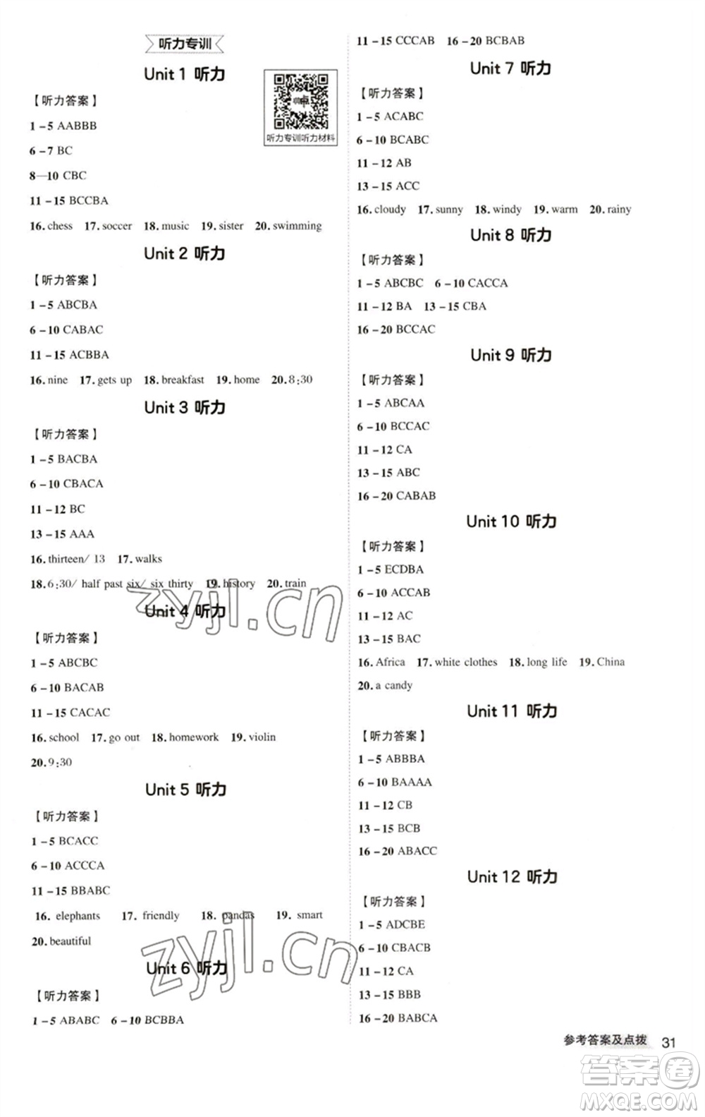 陜西人民教育出版社2023綜合應(yīng)用創(chuàng)新題典中點七年級英語下冊人教版參考答案