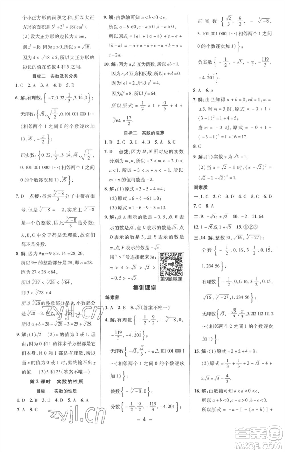 陜西人民教育出版社2023綜合應(yīng)用創(chuàng)新題典中點(diǎn)七年級數(shù)學(xué)下冊滬科版參考答案