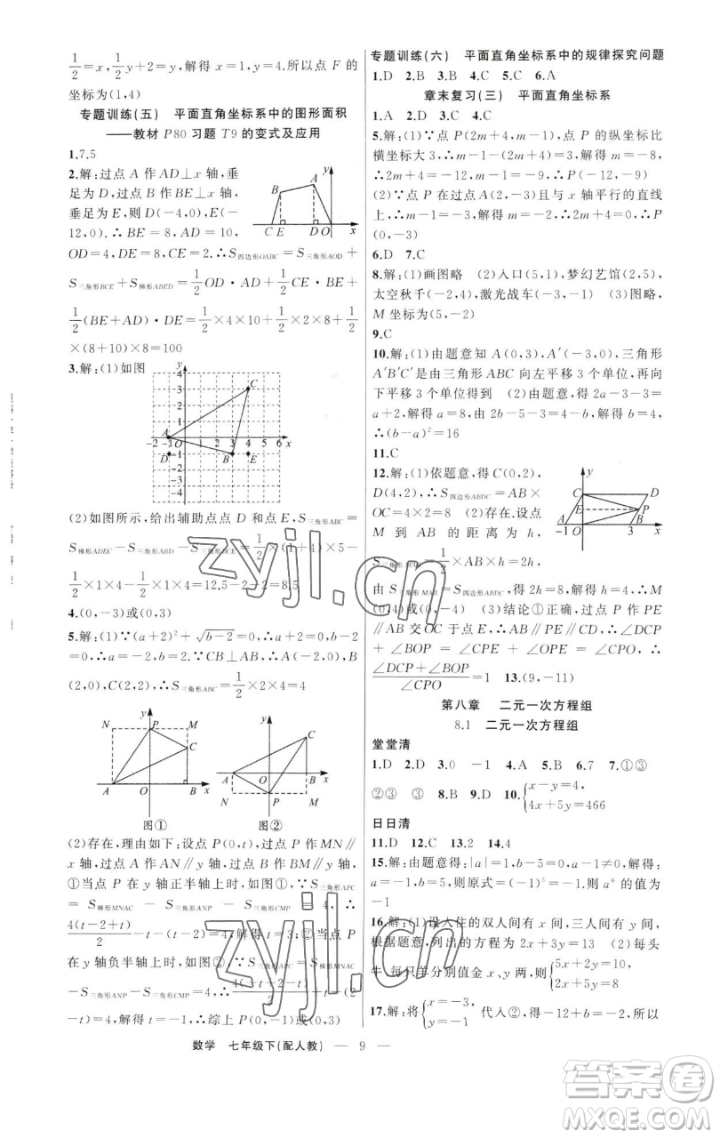 新疆青少年出版社2023四清導(dǎo)航七年級(jí)下冊(cè)數(shù)學(xué)人教版參考答案