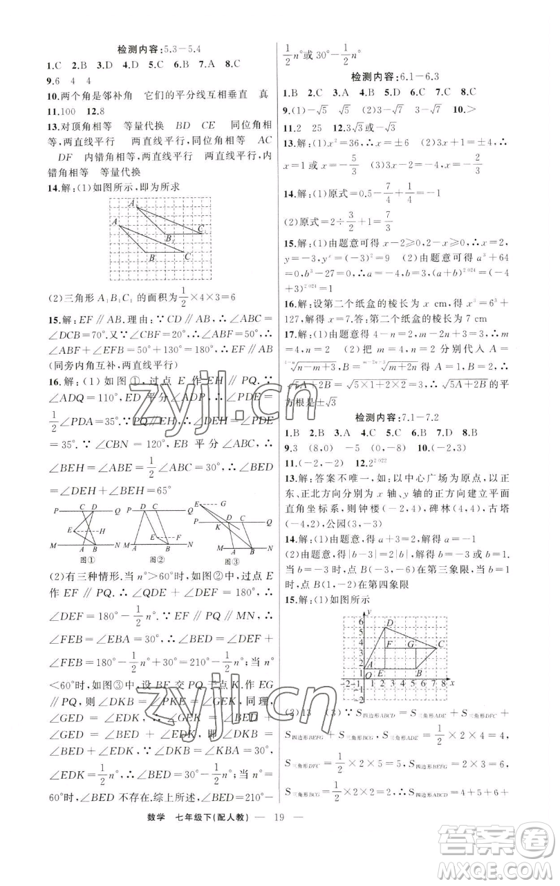 新疆青少年出版社2023四清導(dǎo)航七年級(jí)下冊(cè)數(shù)學(xué)人教版參考答案