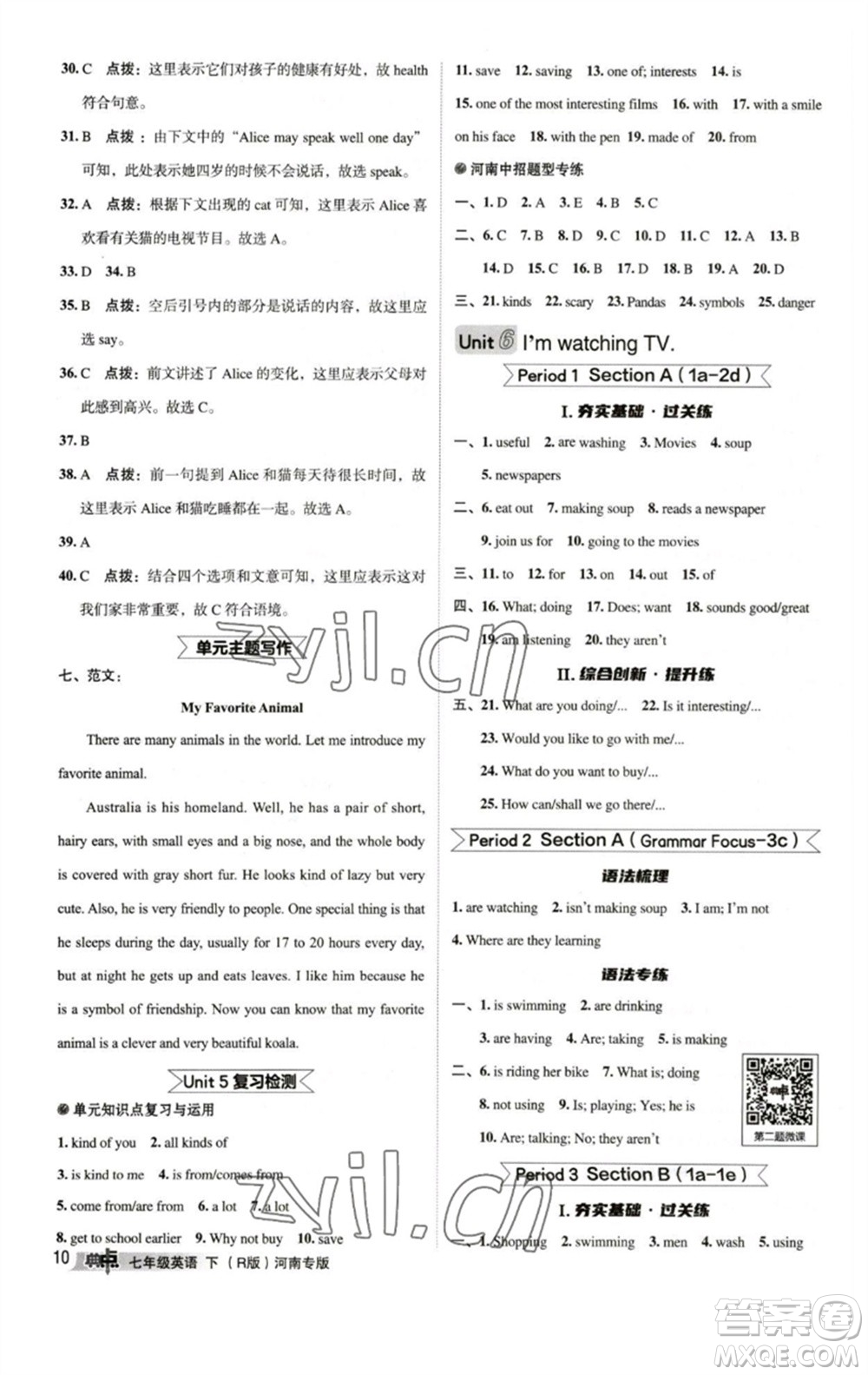 吉林教育出版社2023綜合應(yīng)用創(chuàng)新題典中點(diǎn)七年級(jí)英語下冊(cè)人教版河南專版參考答案