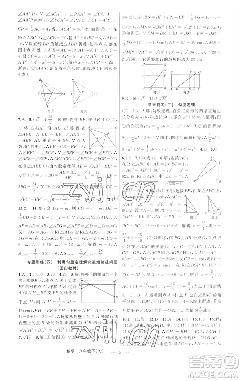 新疆青少年出版社2023四清導(dǎo)航八年級下冊數(shù)學(xué)人教版河南專版參考答案