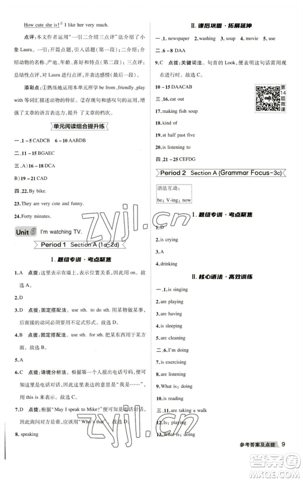 山西教育出版社2023綜合應(yīng)用創(chuàng)新題典中點(diǎn)七年級(jí)英語(yǔ)下冊(cè)人教版安徽專版參考答案