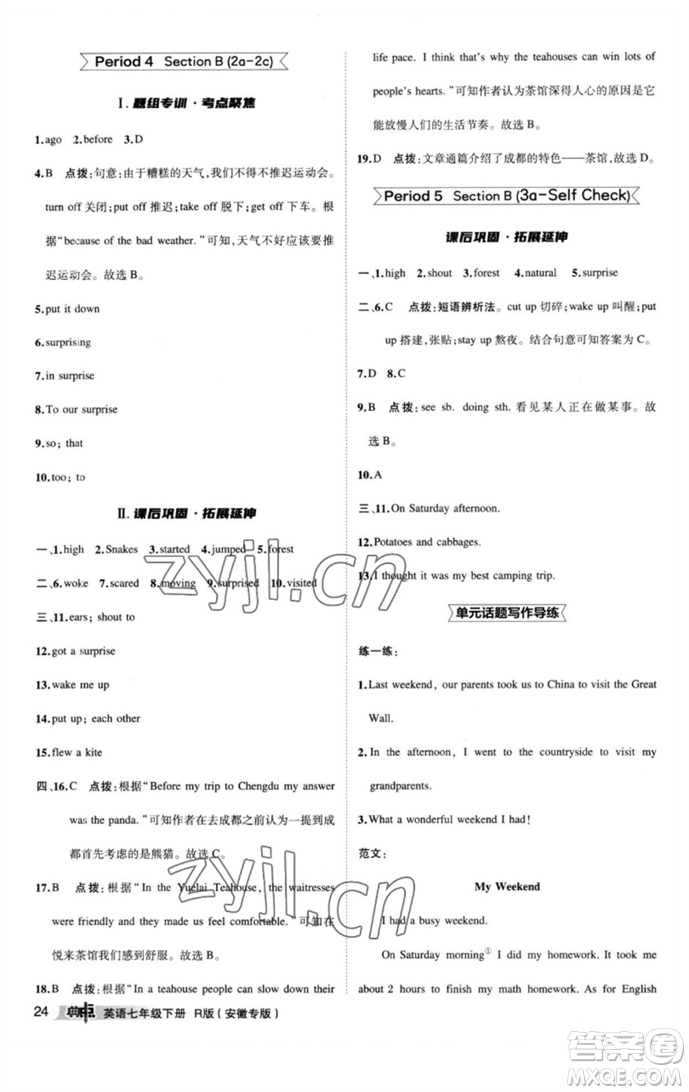 山西教育出版社2023綜合應(yīng)用創(chuàng)新題典中點(diǎn)七年級(jí)英語(yǔ)下冊(cè)人教版安徽專版參考答案