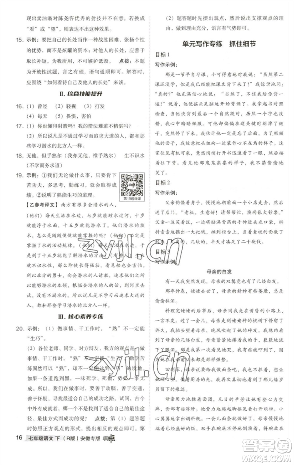 吉林教育出版社2023綜合應(yīng)用創(chuàng)新題典中點(diǎn)七年級(jí)語(yǔ)文下冊(cè)人教版安徽專版參考答案