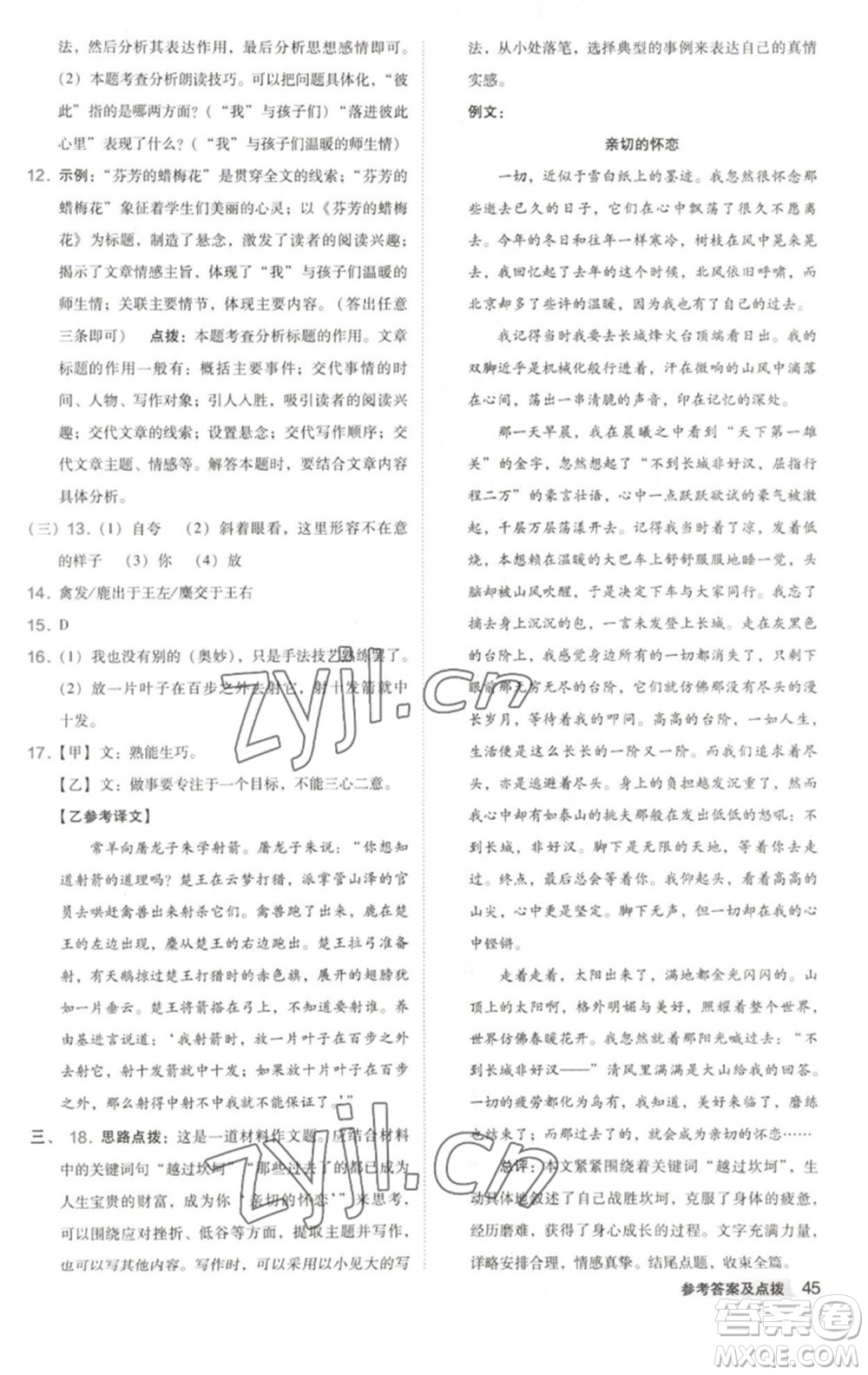吉林教育出版社2023綜合應(yīng)用創(chuàng)新題典中點(diǎn)七年級(jí)語(yǔ)文下冊(cè)人教版安徽專版參考答案