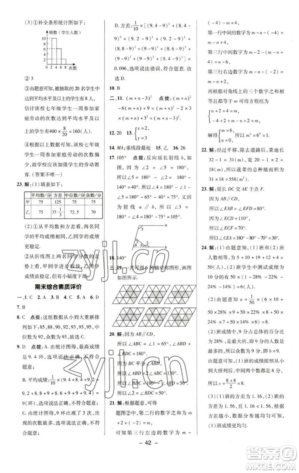 陜西人民教育出版社2023綜合應(yīng)用創(chuàng)新題典中點七年級數(shù)學(xué)下冊湘教版參考答案