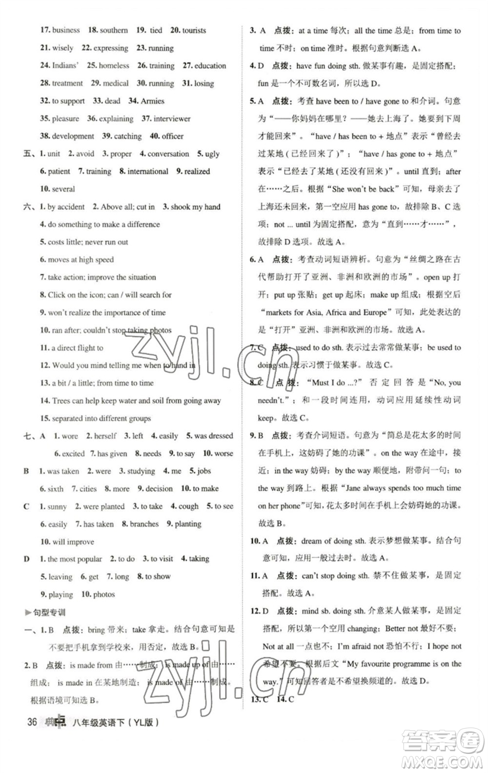 陜西人民教育出版社2023綜合應(yīng)用創(chuàng)新題典中點八年級英語下冊譯林版參考答案
