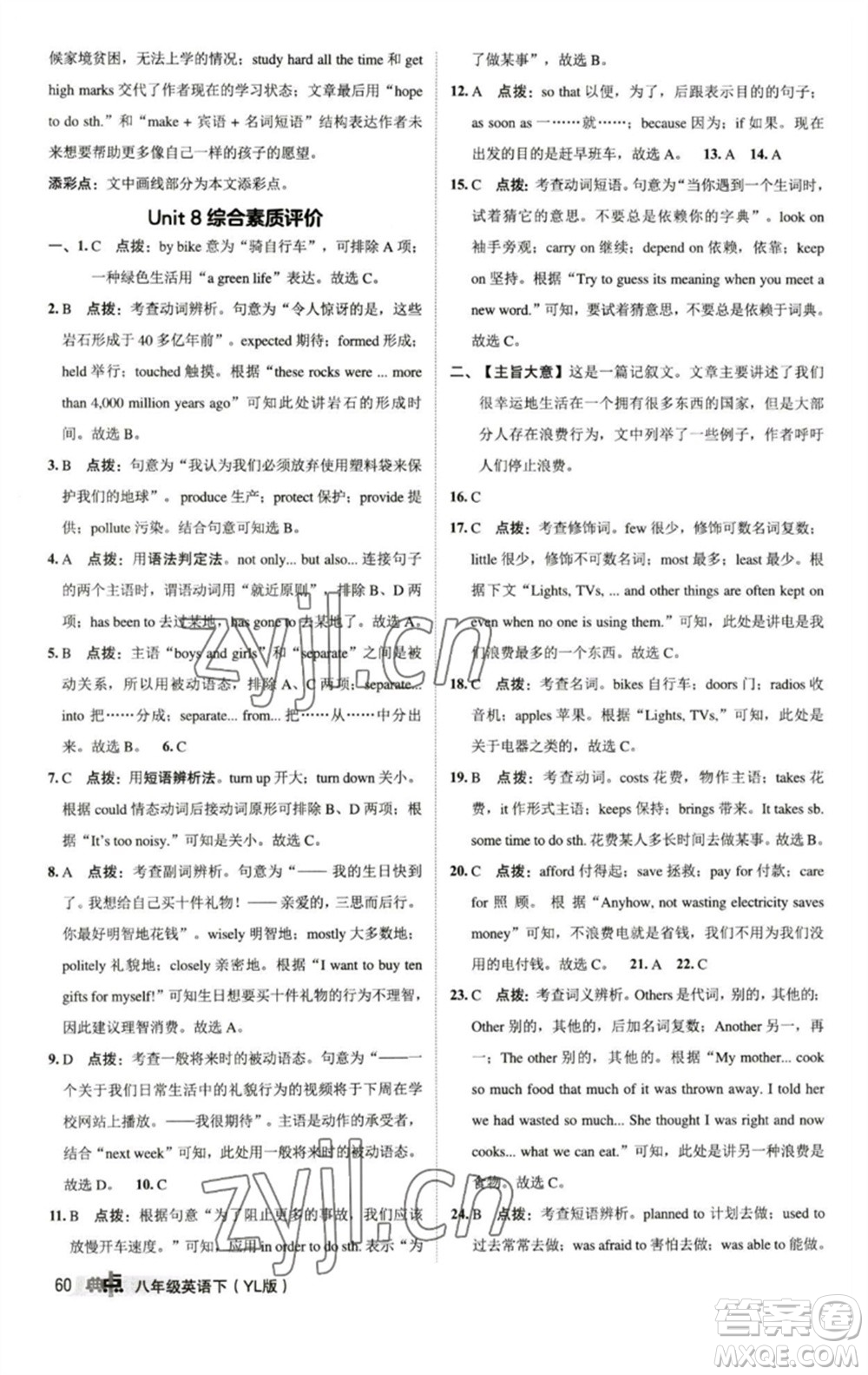 陜西人民教育出版社2023綜合應(yīng)用創(chuàng)新題典中點八年級英語下冊譯林版參考答案