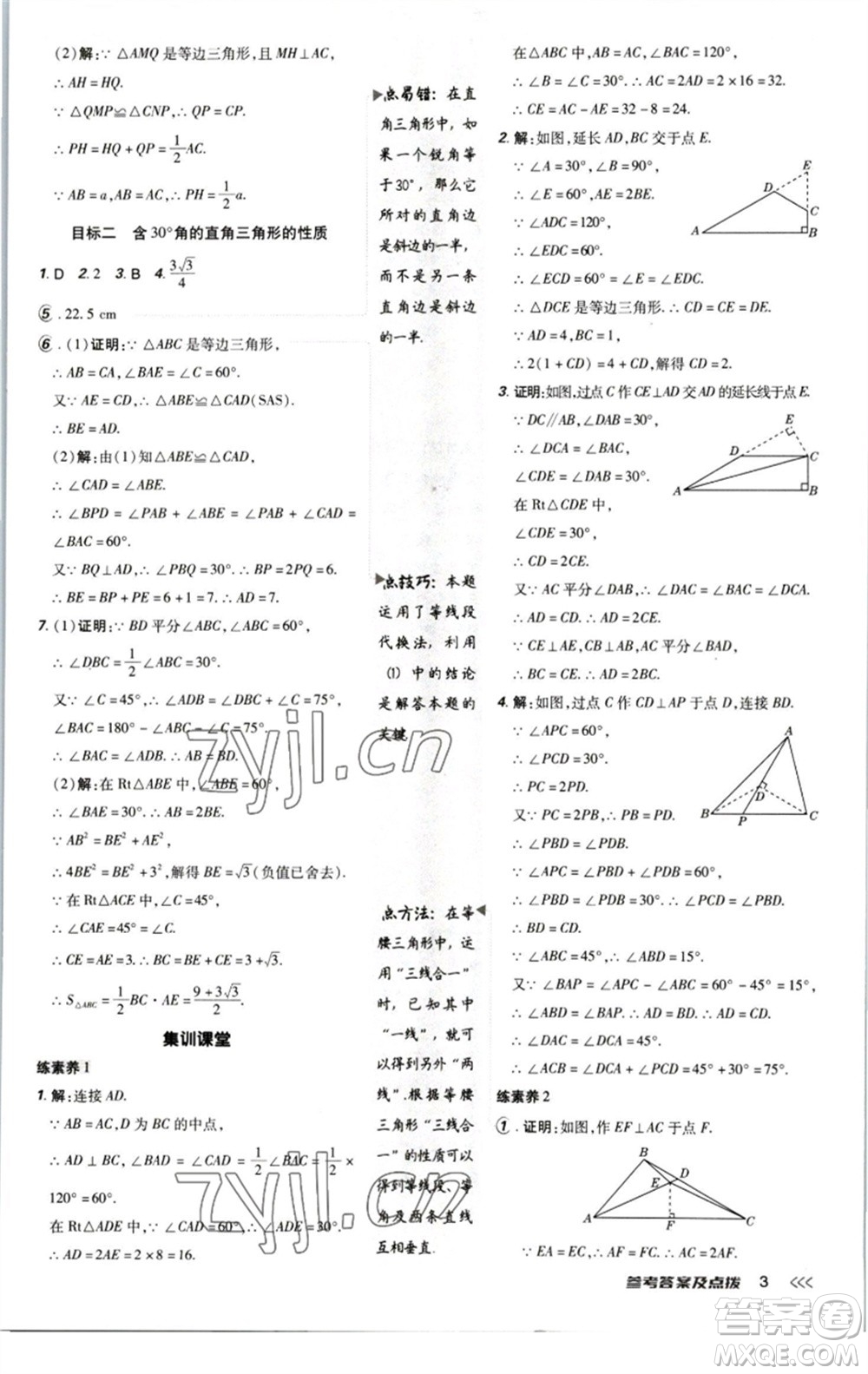 陜西人民教育出版社2023綜合應(yīng)用創(chuàng)新題典中點八年級數(shù)學下冊北師大版參考答案