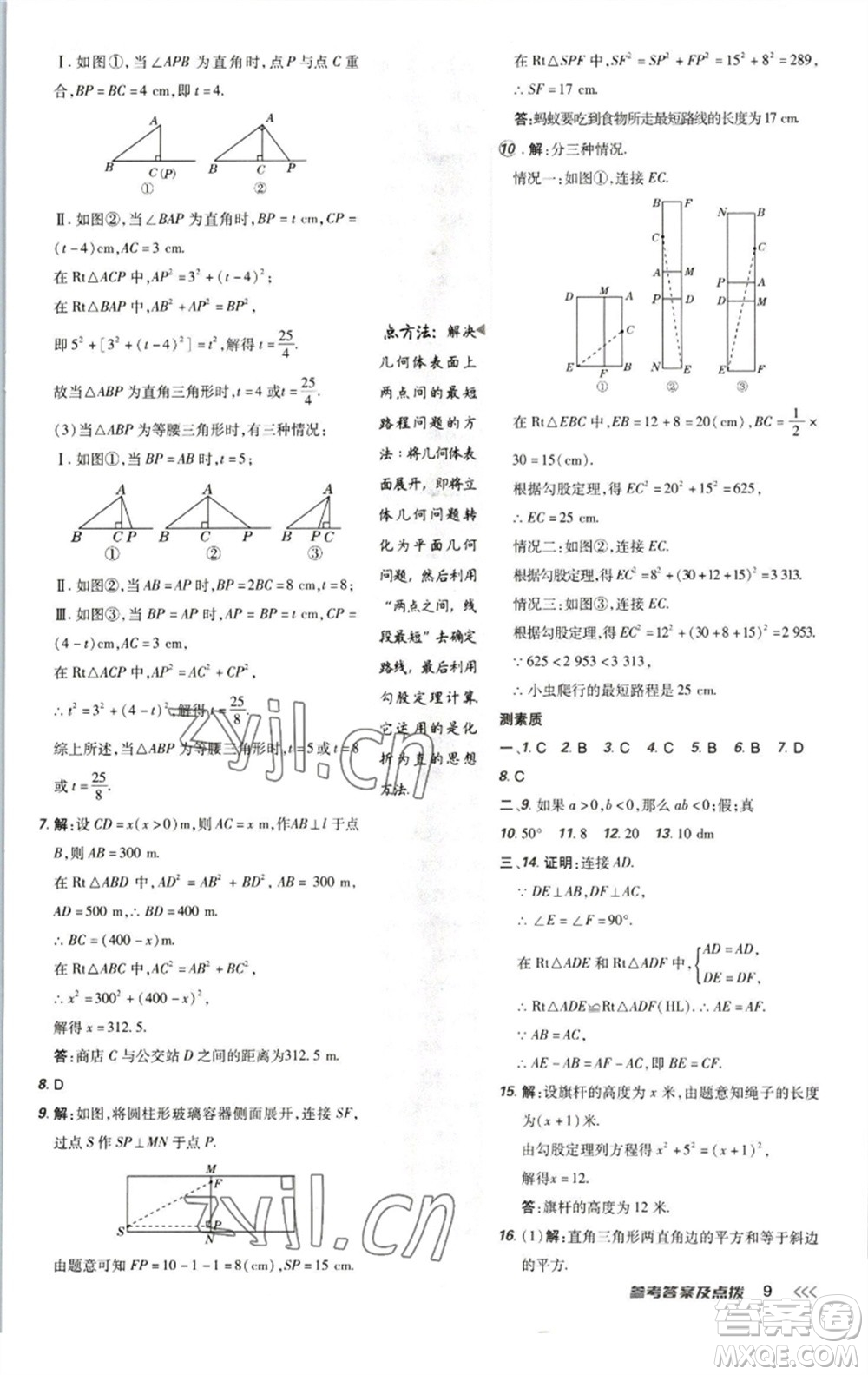 陜西人民教育出版社2023綜合應(yīng)用創(chuàng)新題典中點八年級數(shù)學下冊北師大版參考答案