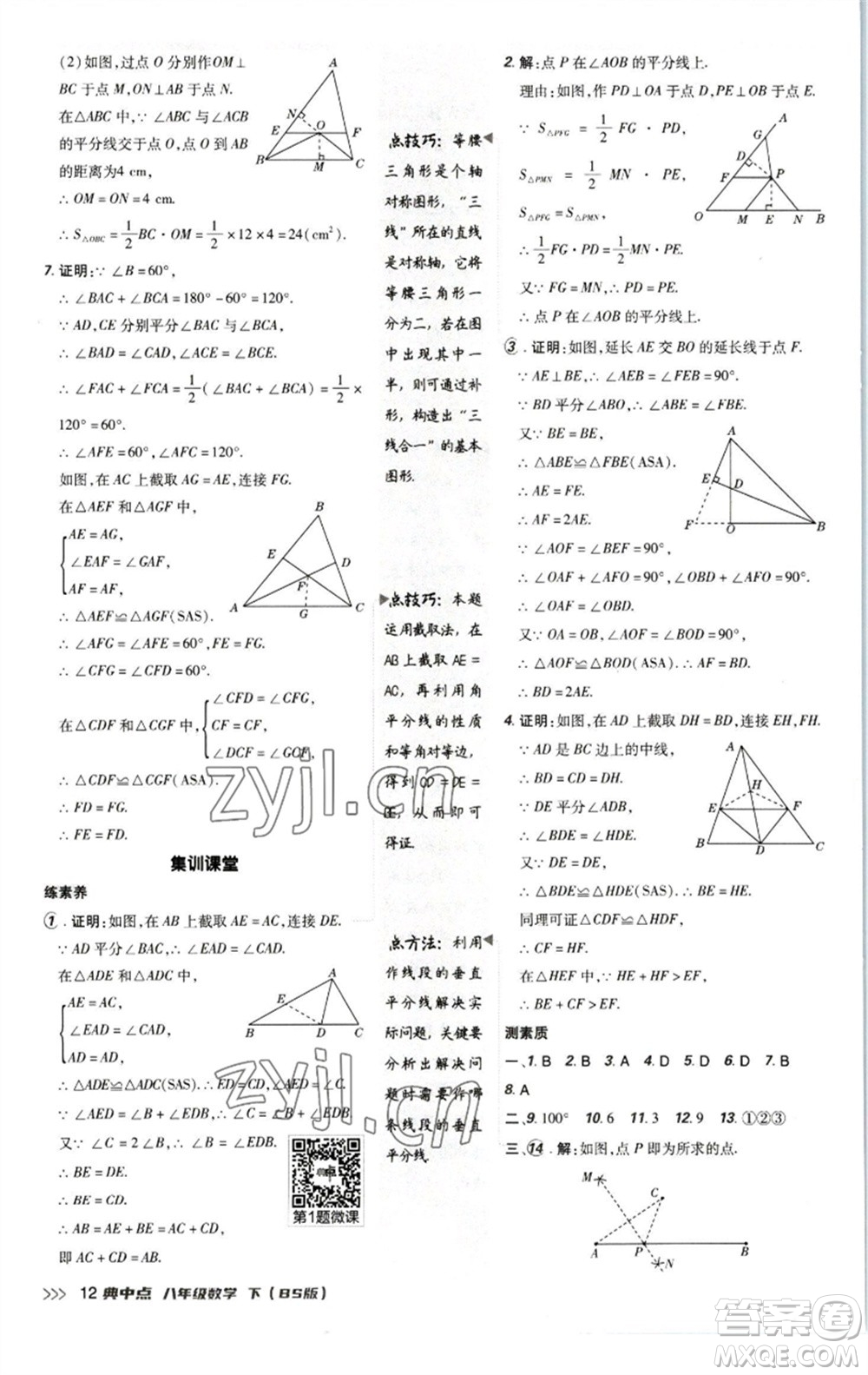 陜西人民教育出版社2023綜合應(yīng)用創(chuàng)新題典中點八年級數(shù)學下冊北師大版參考答案