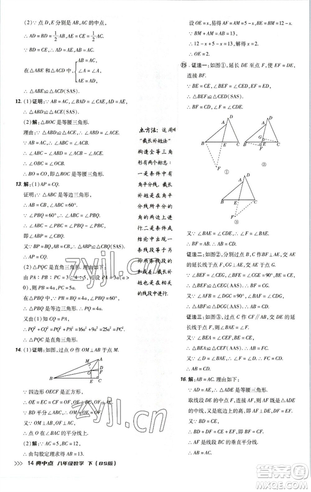 陜西人民教育出版社2023綜合應(yīng)用創(chuàng)新題典中點八年級數(shù)學下冊北師大版參考答案