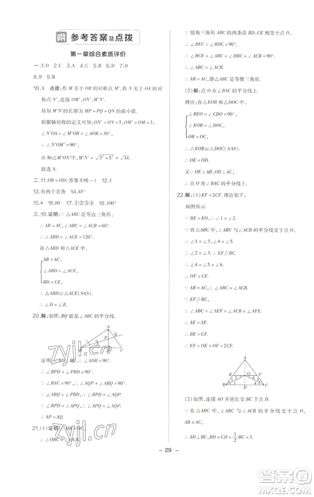 陜西人民教育出版社2023綜合應(yīng)用創(chuàng)新題典中點八年級數(shù)學下冊北師大版參考答案