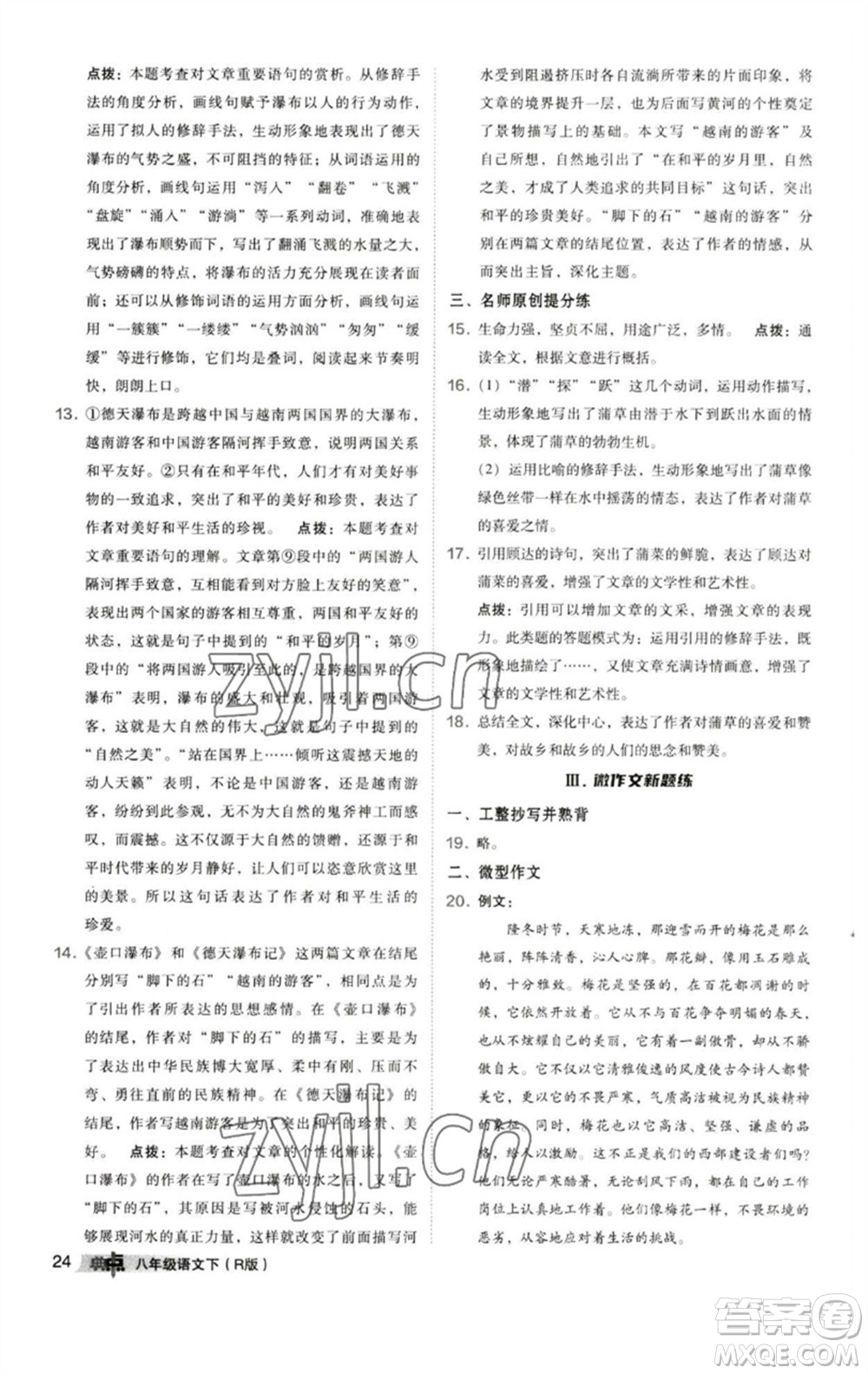 陜西人民教育出版社2023綜合應(yīng)用創(chuàng)新題典中點八年級語文下冊人教版參考答案