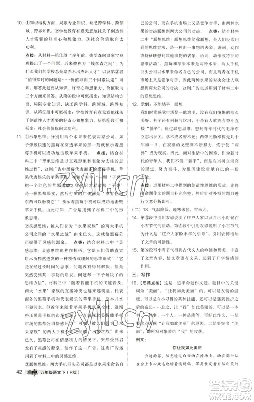 陜西人民教育出版社2023綜合應(yīng)用創(chuàng)新題典中點八年級語文下冊人教版參考答案