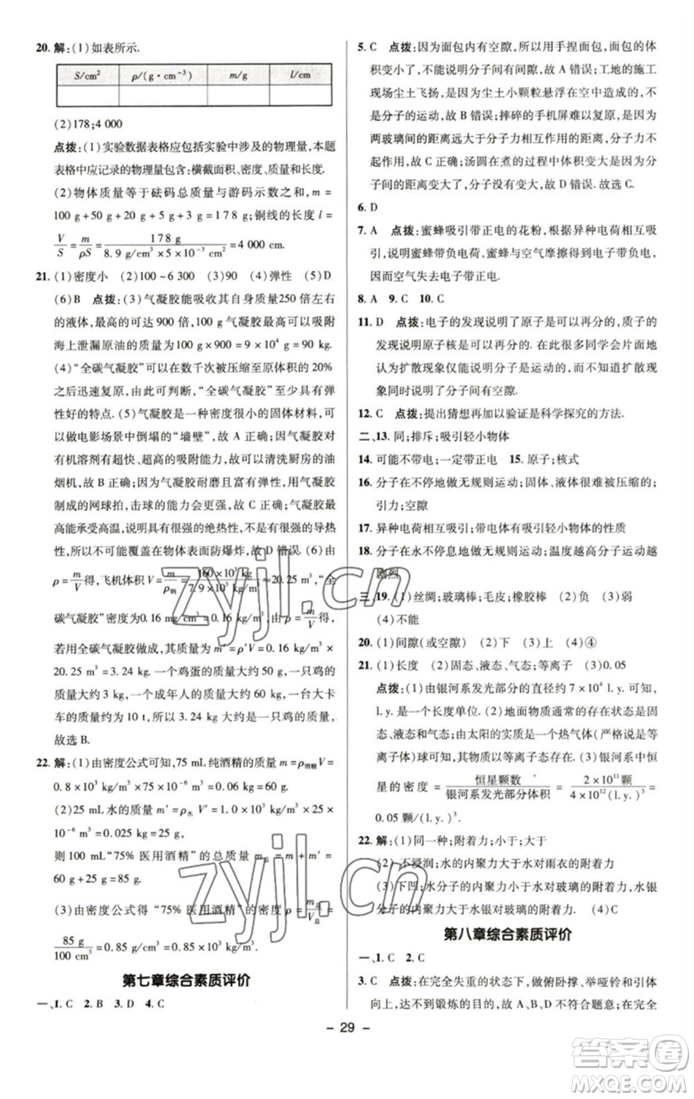 陜西人民教育出版社2023綜合應(yīng)用創(chuàng)新題典中點(diǎn)八年級物理下冊蘇科版參考答案