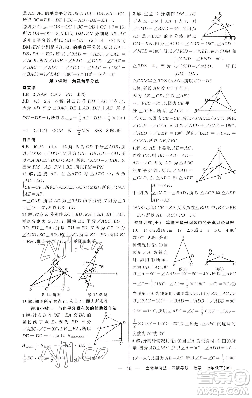 新疆青少年出版社2023四清導(dǎo)航七年級下冊數(shù)學(xué)北師大版遼寧專版參考答案