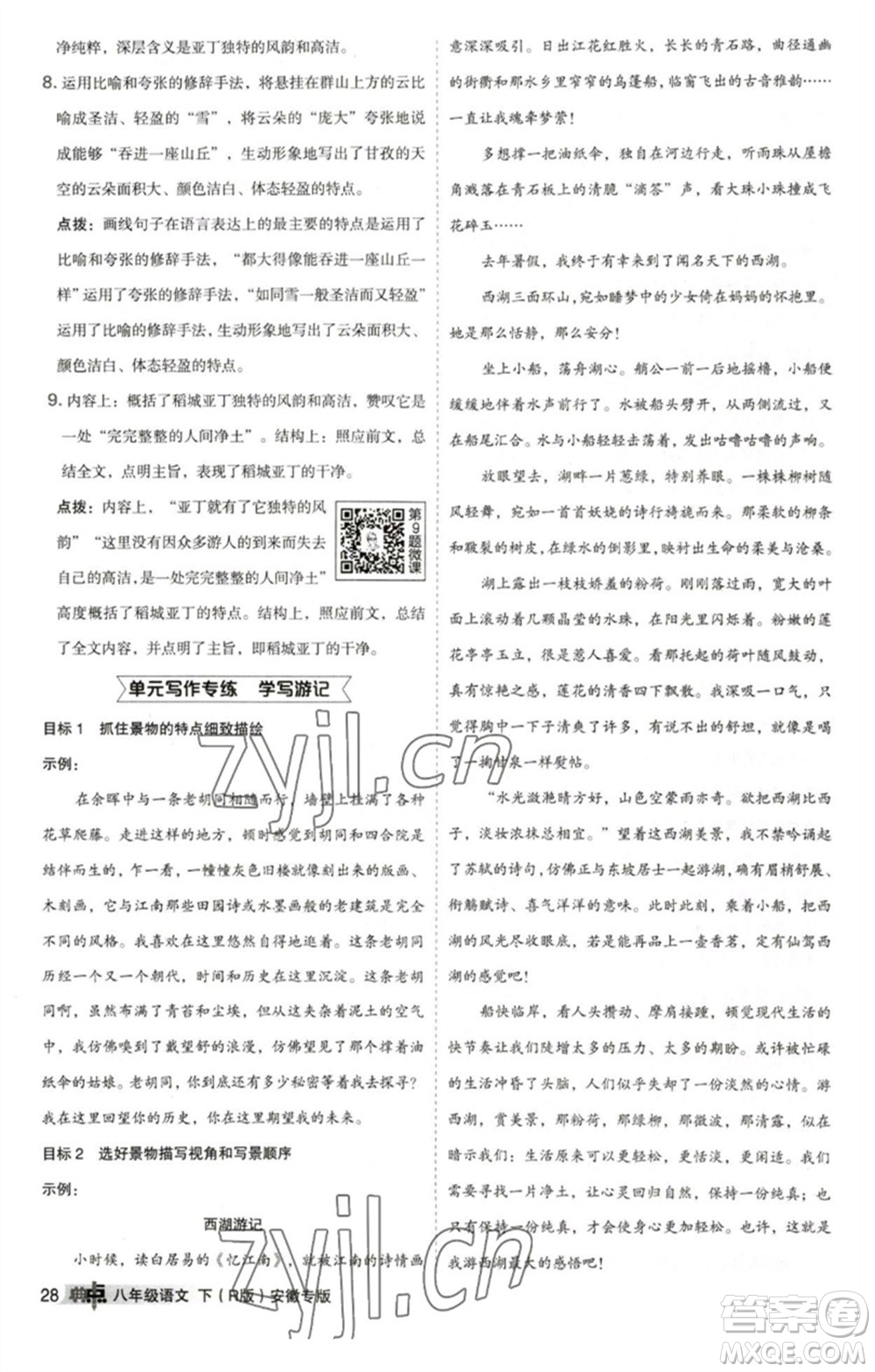 吉林教育出版社2023綜合應用創(chuàng)新題典中點八年級語文下冊人教版安徽專版參考答案