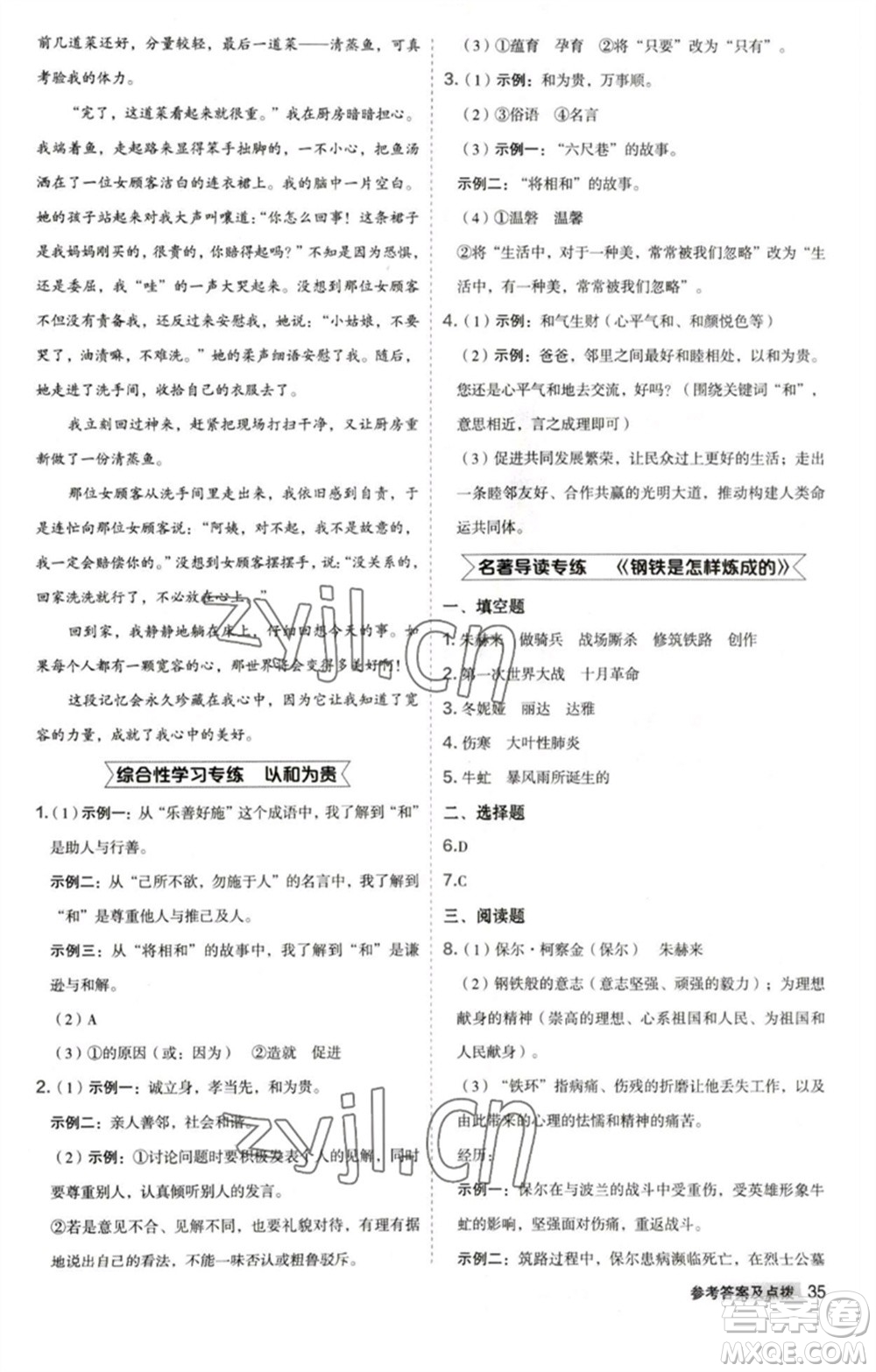 吉林教育出版社2023綜合應用創(chuàng)新題典中點八年級語文下冊人教版安徽專版參考答案