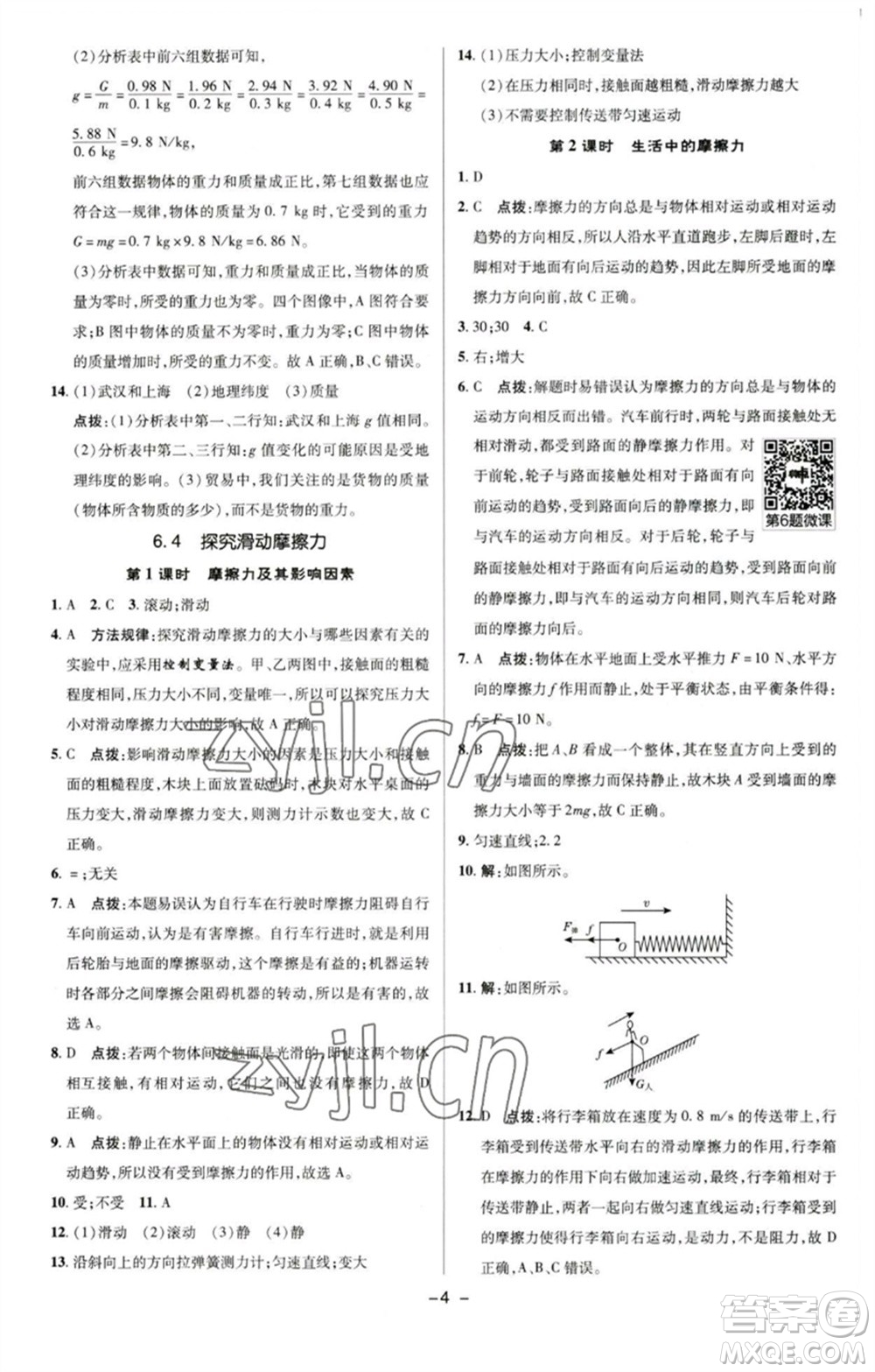 陜西人民教育出版社2023綜合應(yīng)用創(chuàng)新題典中點(diǎn)八年級(jí)物理下冊(cè)滬粵版參考答案