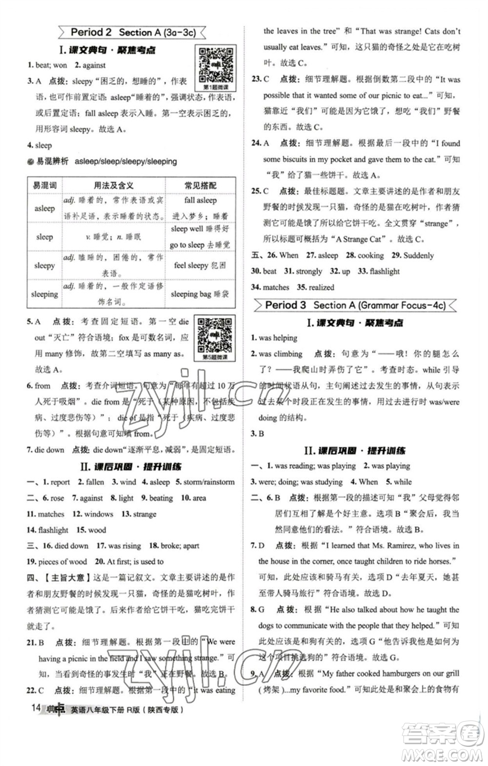 山西教育出版社2023綜合應(yīng)用創(chuàng)新題典中點(diǎn)八年級(jí)英語(yǔ)下冊(cè)人教版陜西專版參考答案