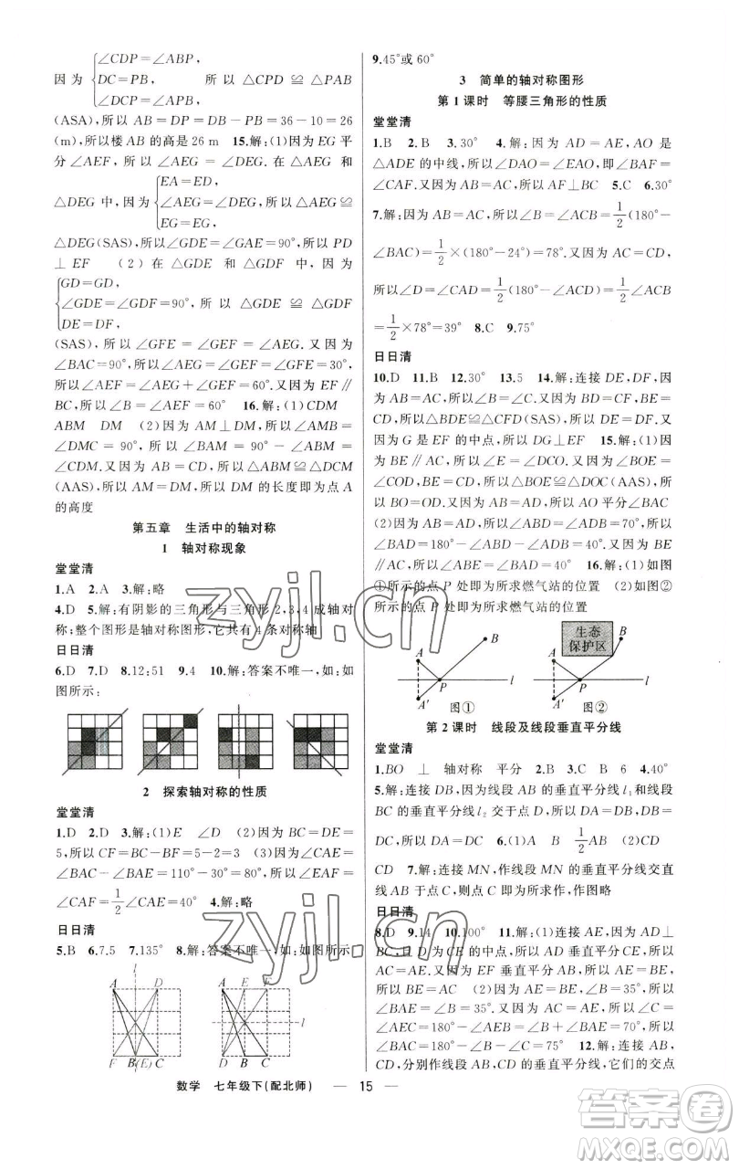 新疆青少年出版社2023四清導(dǎo)航七年級下冊數(shù)學北師大版參考答案