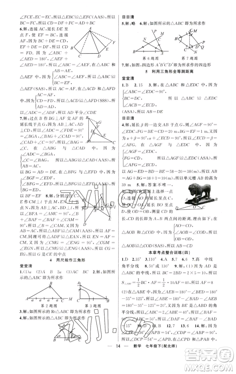 新疆青少年出版社2023四清導(dǎo)航七年級下冊數(shù)學北師大版參考答案