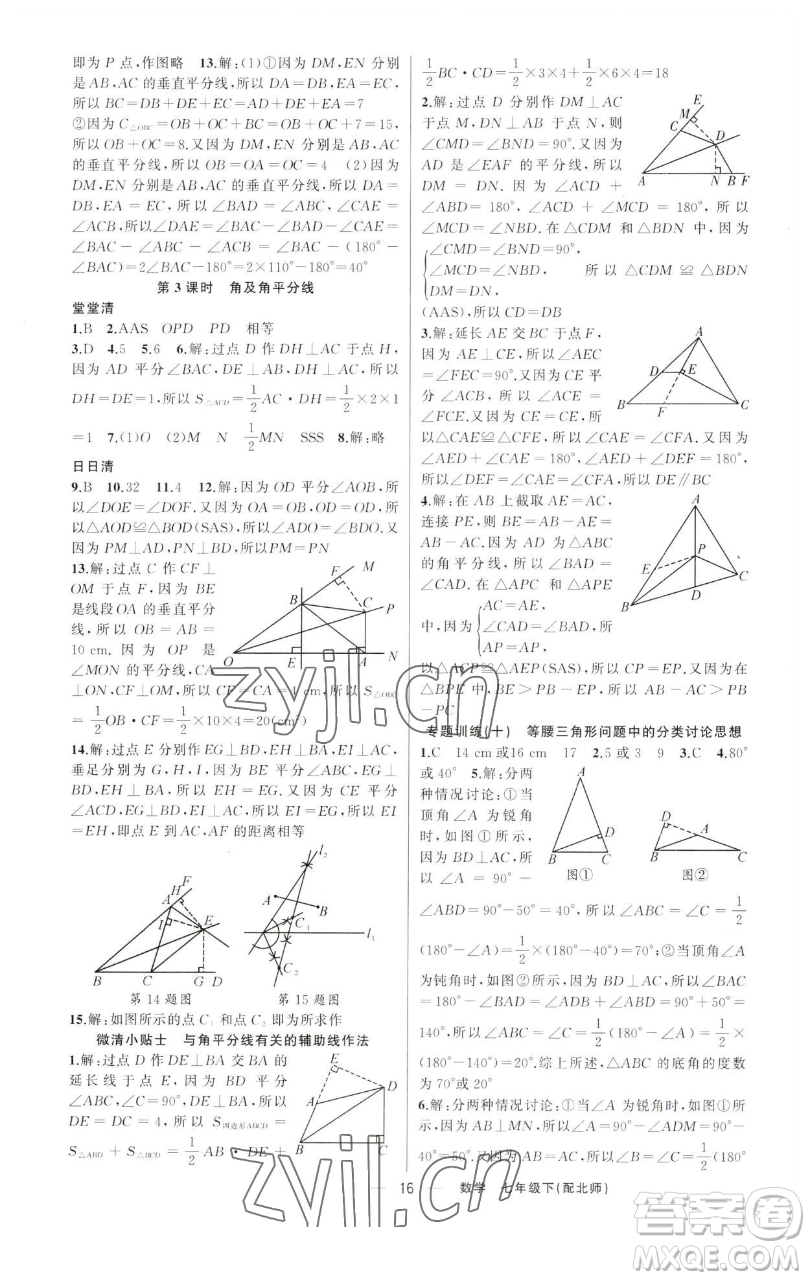 新疆青少年出版社2023四清導(dǎo)航七年級下冊數(shù)學北師大版參考答案