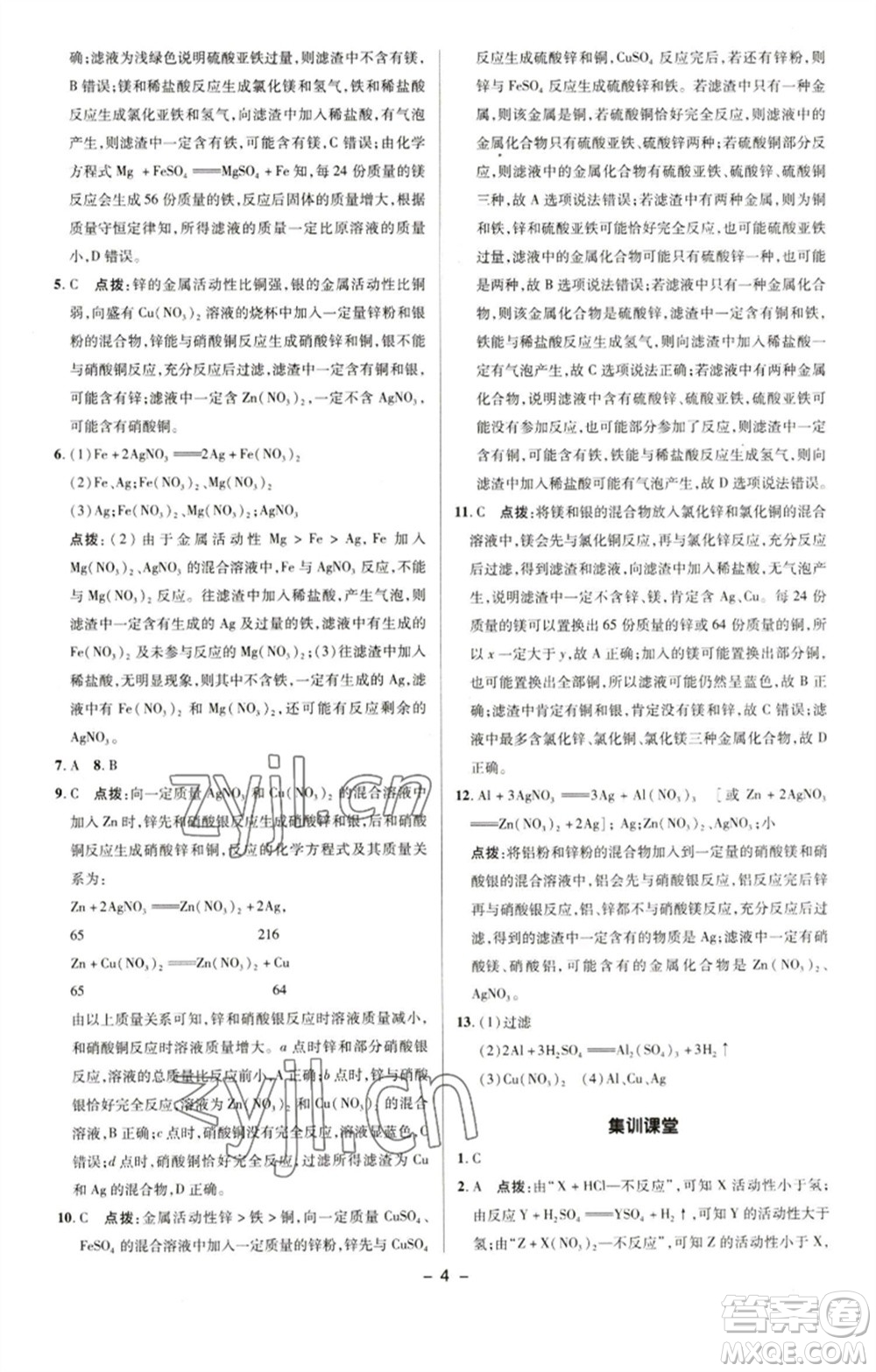 陜西人民教育出版社2023綜合應(yīng)用創(chuàng)新題典中點九年級化學下冊人教版參考答案