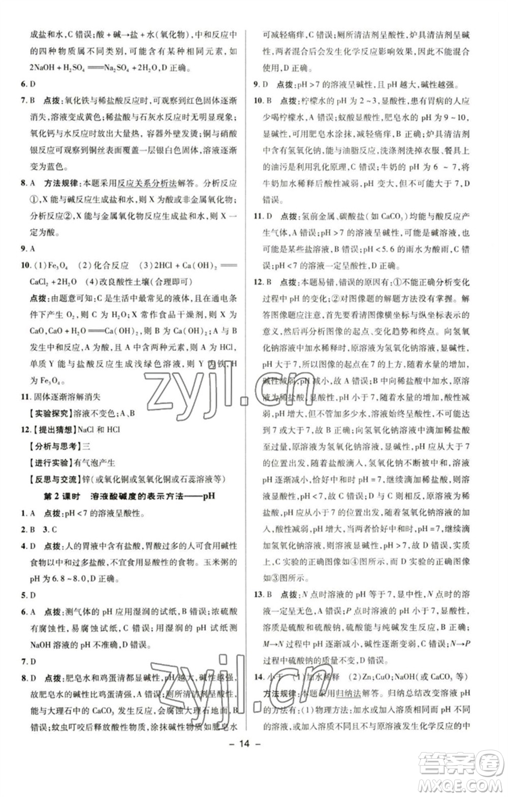 陜西人民教育出版社2023綜合應(yīng)用創(chuàng)新題典中點九年級化學下冊人教版參考答案