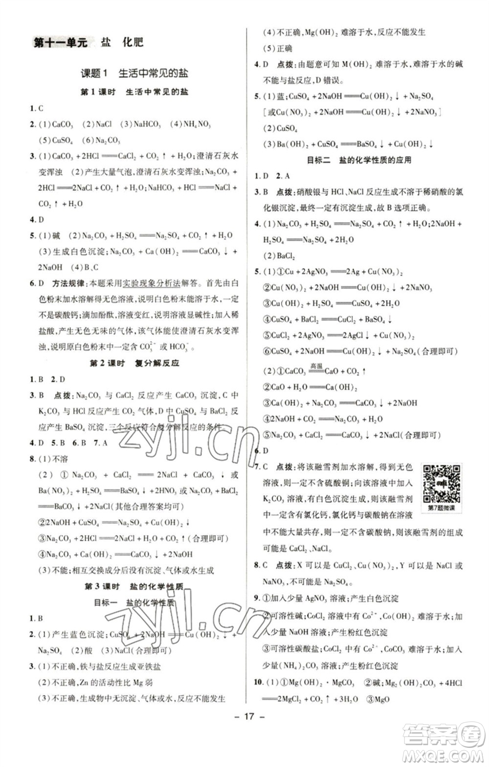 陜西人民教育出版社2023綜合應(yīng)用創(chuàng)新題典中點九年級化學下冊人教版參考答案