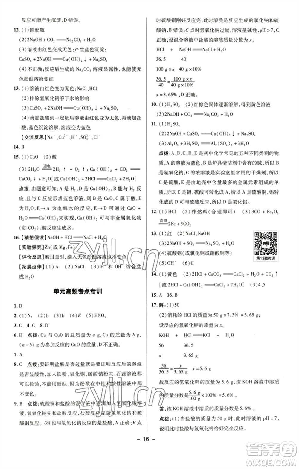 陜西人民教育出版社2023綜合應(yīng)用創(chuàng)新題典中點九年級化學下冊人教版參考答案