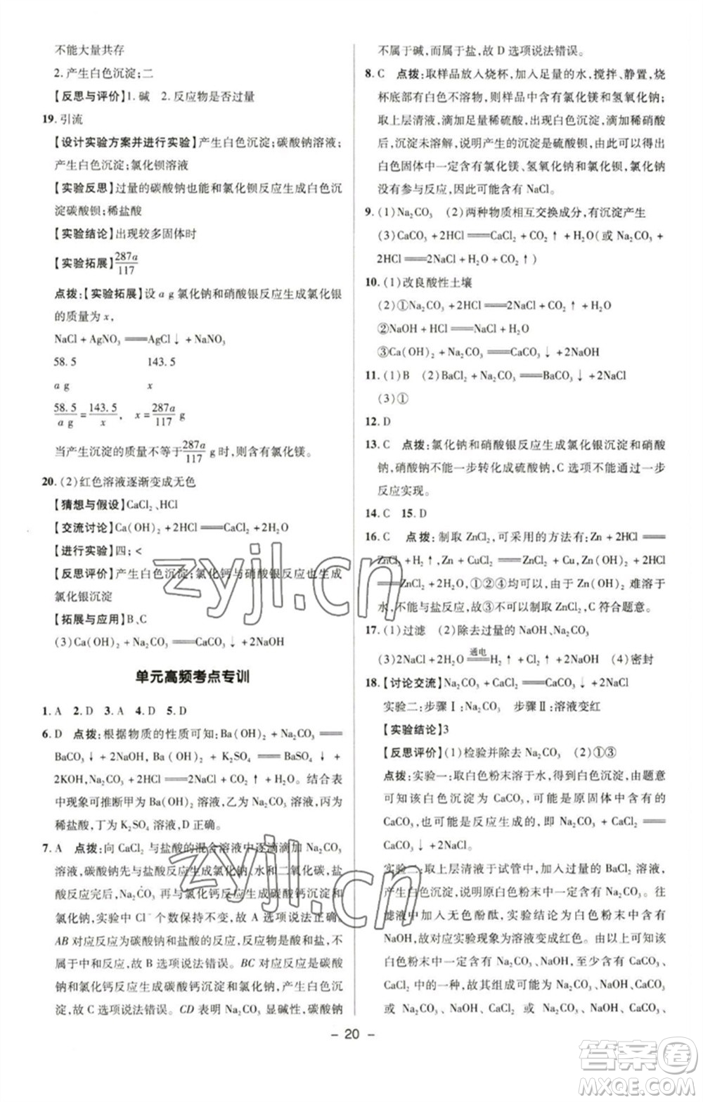 陜西人民教育出版社2023綜合應(yīng)用創(chuàng)新題典中點九年級化學下冊人教版參考答案