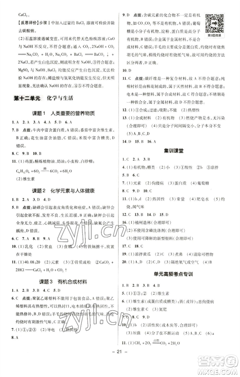 陜西人民教育出版社2023綜合應(yīng)用創(chuàng)新題典中點九年級化學下冊人教版參考答案