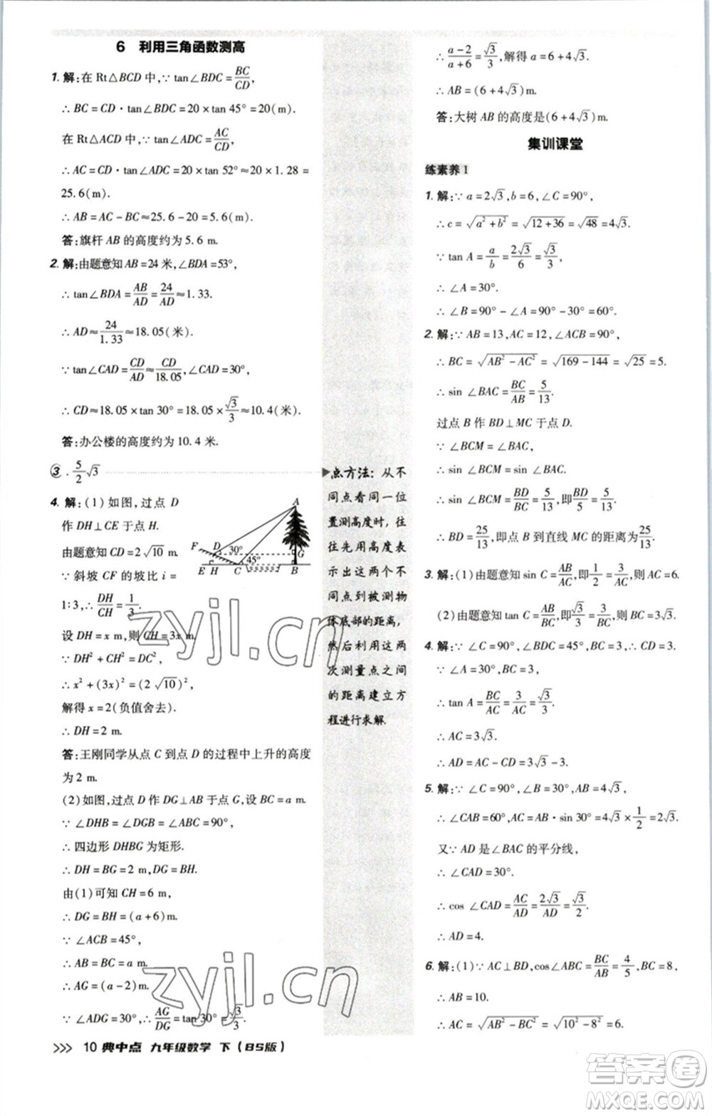陜西人民教育出版社2023綜合應(yīng)用創(chuàng)新題典中點九年級數(shù)學(xué)下冊北師大版參考答案