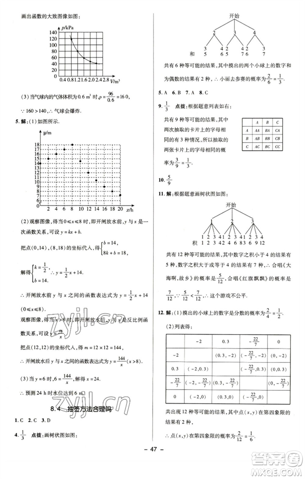 陜西人民教育出版社2023綜合應用創(chuàng)新題典中點九年級數學下冊蘇科版參考答案